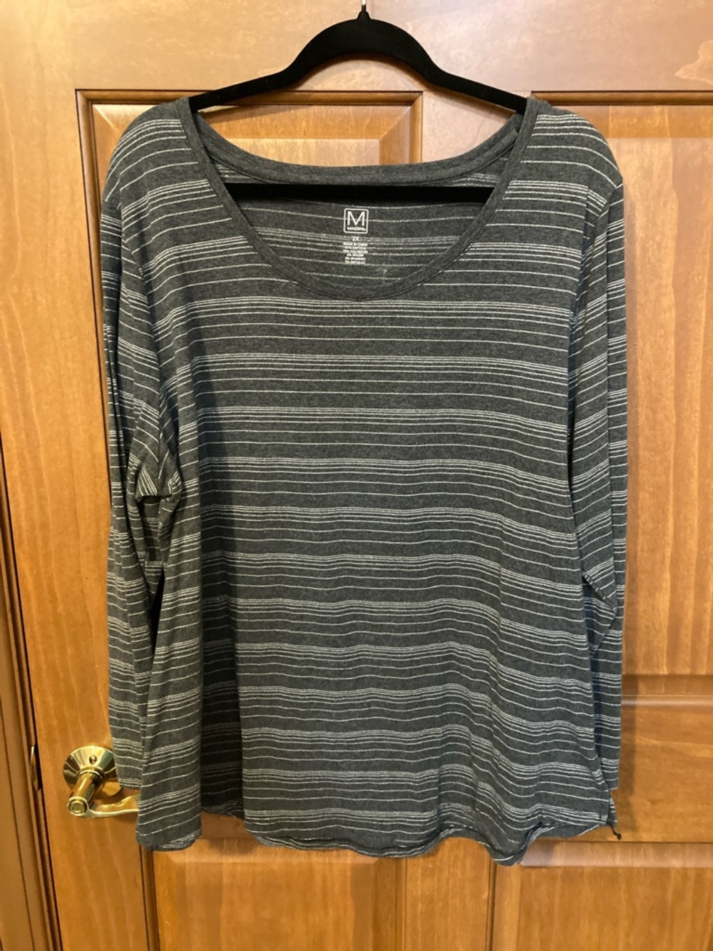 Massini Gray Striped Long-Sleeve Scoop Neck Top